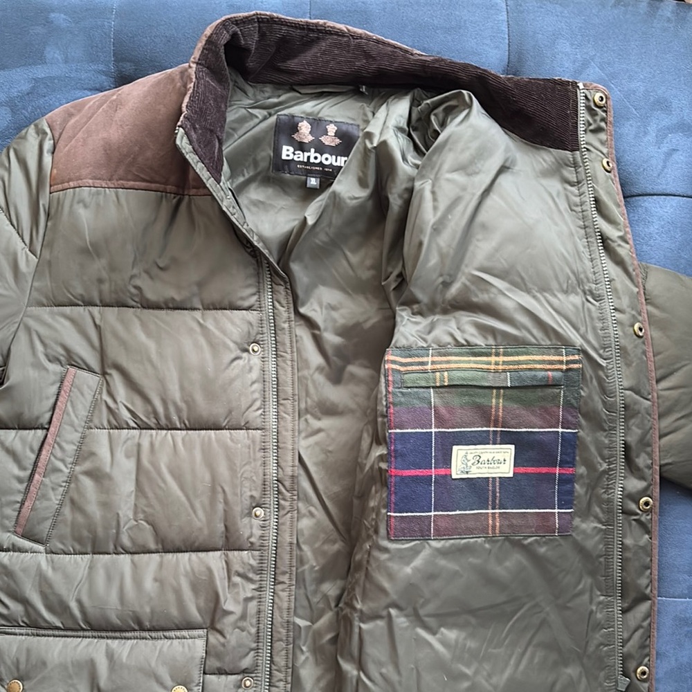 Barbour Olive & Brown Quilted Puffer Jacket Men's (Size: XL) - Picture 4 of 10